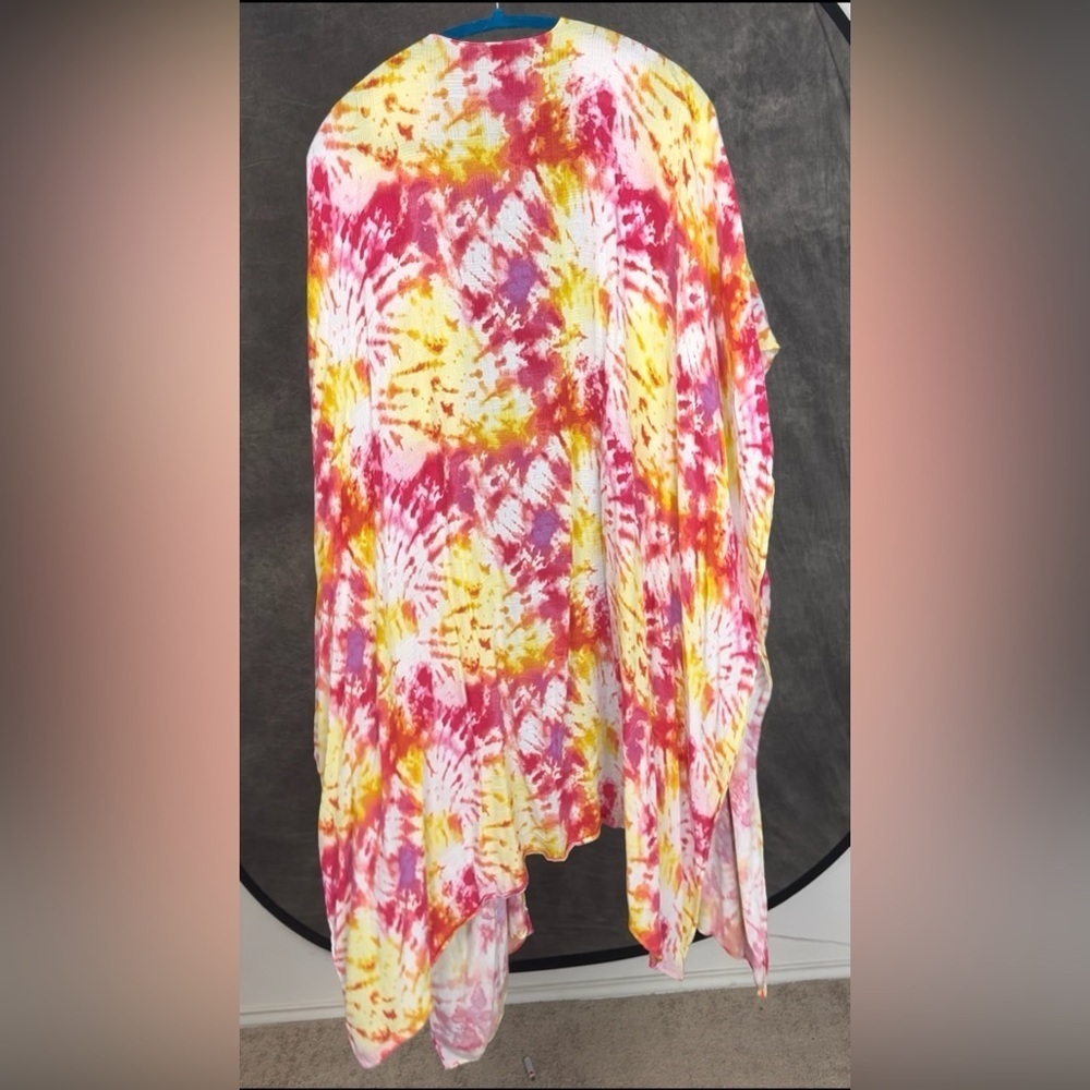 Torrid 1 (1X) Yellow Pink Tie Dye Long Duster Kimono Cardigan Starburst Print - Picture 5 of 8